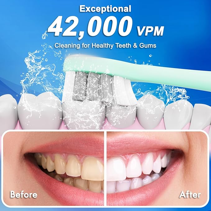 Portable Electric Soft Toothbrush with Travel Case, 90-Day Largest Battery Life, 10 Brush Heads, 5 Modes Deep Clean, Ergonomically-Designed for Enhanced Comfort - Ideal Gift for Adults & Kids