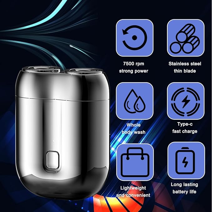 2026 New Model Mini Dual-Head Electric Shaver, Electric Mini Portable Razor, Pocket Size Washable Double Head Razor, Rechargeable Waterproof Compact Electric Shaver for Home, Car, Travel (Silver)