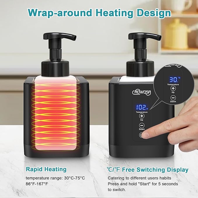 Hot Lather Machine for Shaving, Professional Lather Maker for Men Face Shaving, Large Capacity Shaving Foam Machine for Home Use Salon Barber Shop, with 2 Foam Bottle, ℃/℉ Switchable Display