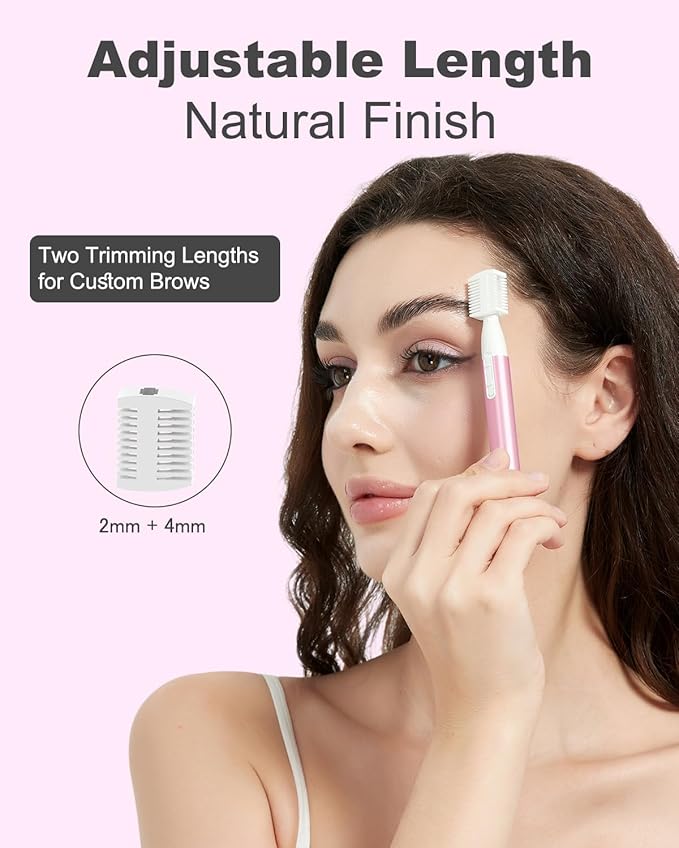 Eyebrow Trimmer, Facial Hair Trimmer Precision Detailer with Rinseable Blade, Battery Powered Double-Sided Eyebrow Razor with Comb, Compact Pen-Size Safe Painless Shaver for Chin Peach-Fuzz