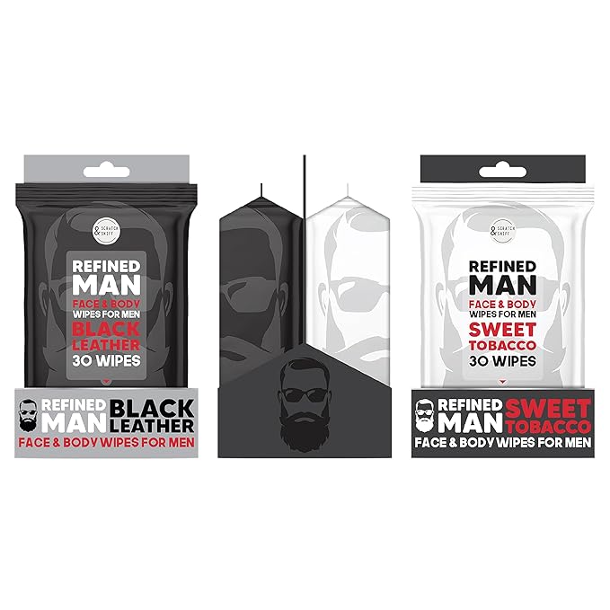 BLKSMITH Face & Body Wipes for Men - Travel Face & Body Wipes - Total 60 - Black Leather & Sweet Tobacco, Cool Gifts for Men 30x2 Wipe - Ideal for Gym, Office, or Outdoors, 2 Pack