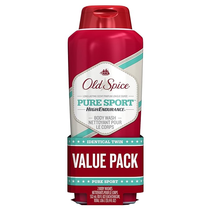 Body Wash for Men by Old Spice, High Endurance Body Wash Twin Pack, Pure Sport, 18.0 fl oz each