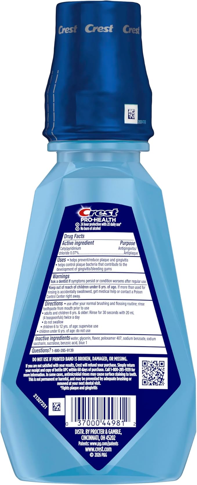 Crest Pro-Health Clean Mint Mouthwash, CPC Antigingivitis/Antiplaque Mouthwash, 500 mL (16.9 Fl Oz ), Pack of 4, Crest Mouthwash, Gingivitis Treatment