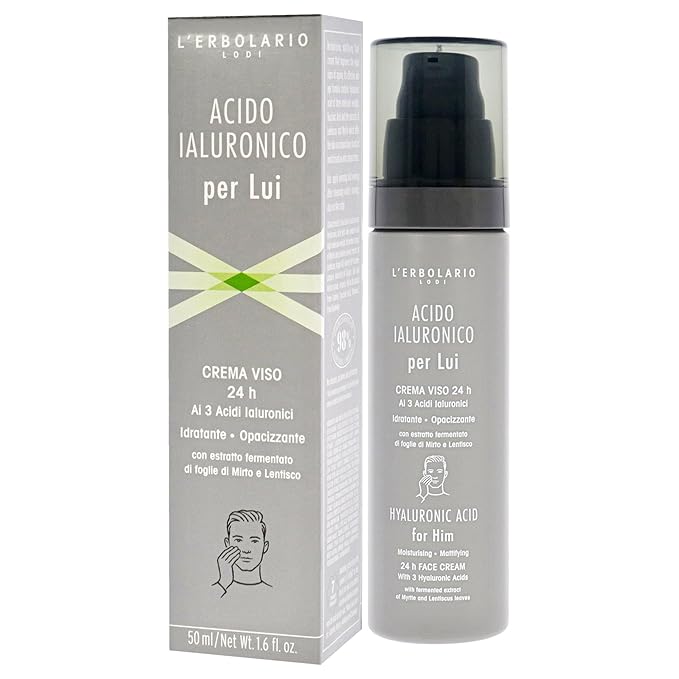LErbolario Hyaluronic Acid Moisturisin Mattifying Face Cream for Men - 1.6 oz Cream