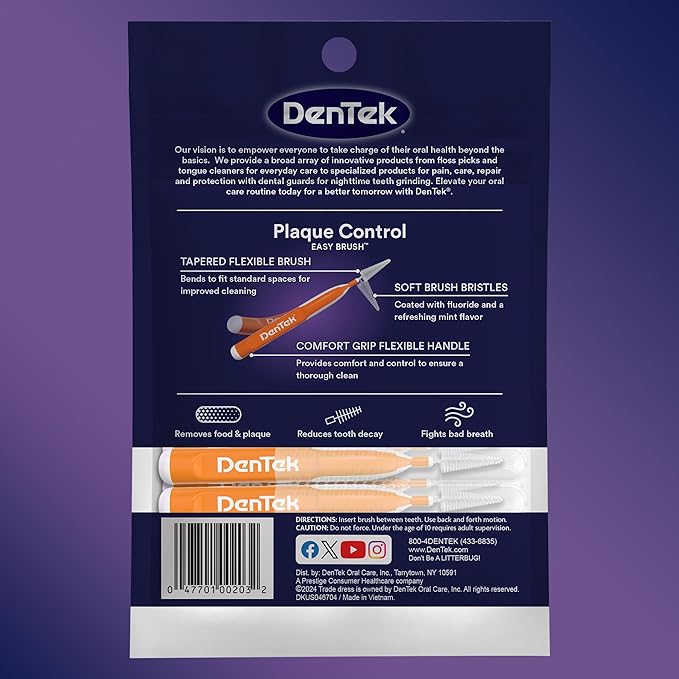 DenTek Easy Brush, Interdental Brushes for Cleaning Between Teeth, Safe for Braces & Dental Work, 16 Count, Pack of 6