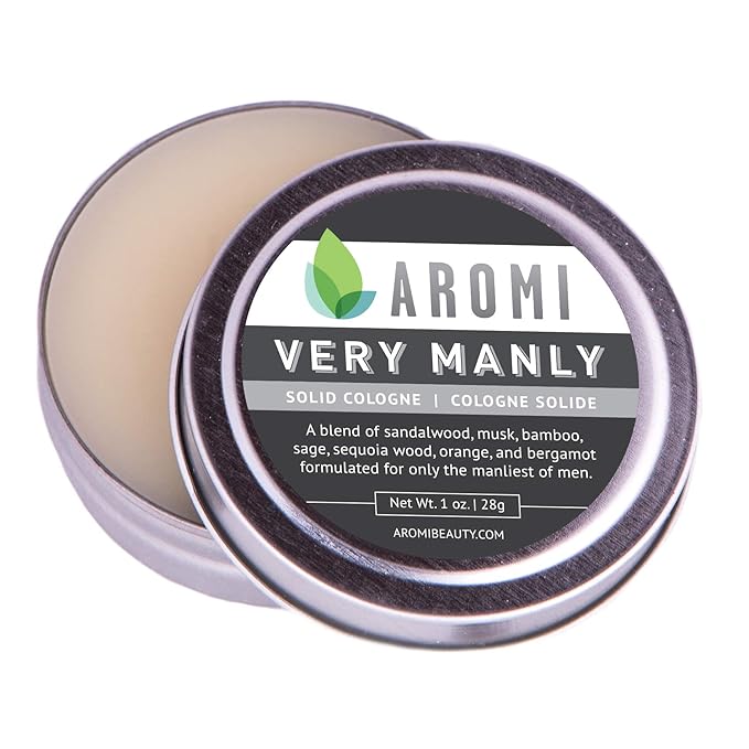 Aromi Solid Cologne for Men | Sandalwood, Musk, Woodsy Fragrance, Travel, Alcohol-Free, Wax-Based Scent, Vegan, Men's Gift, Stocking Stuffer (Very Manly)