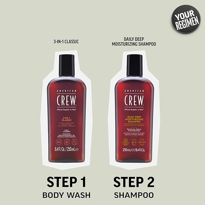 American Crew Shampoo for Men, Daily Deep Moisturizer, Naturally Derived, Vegan Formula, Citrus Mint Fragrance, 3.3 Fl Oz