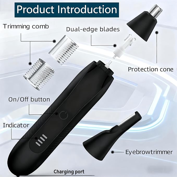 Ear and Nose Hair Trimmer for Men, 2025 USB Rechargeable 3 in 1 Professional Painless Eyebrow & Facial Hair Trimmer for Men Women, Dual-Edge Blades, Powerful Motor, Easy Cleansing