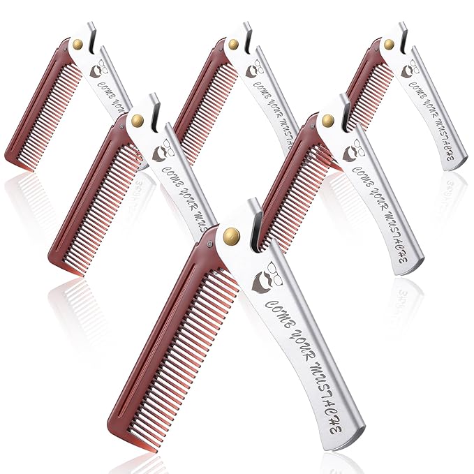 6 PCS Folding Beard Comb, Groomsmen Gifts for Men with Opener Portable Pocket Comb Proposal Gift Combs Hair Mustache Compact Flip Combs for Detangling Grooming Wedding Party
