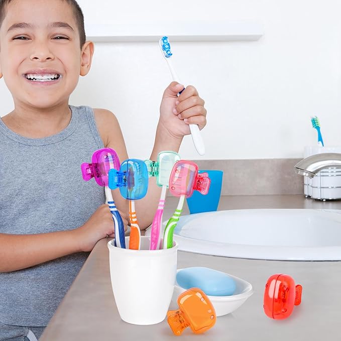 6 Pack Toothbrush Covers Portable Toothbrush Protector Coverings Clips Tooth Brush Storage Head Cover Cap for Kids Bathroom Home Travel Tooth Brush Case