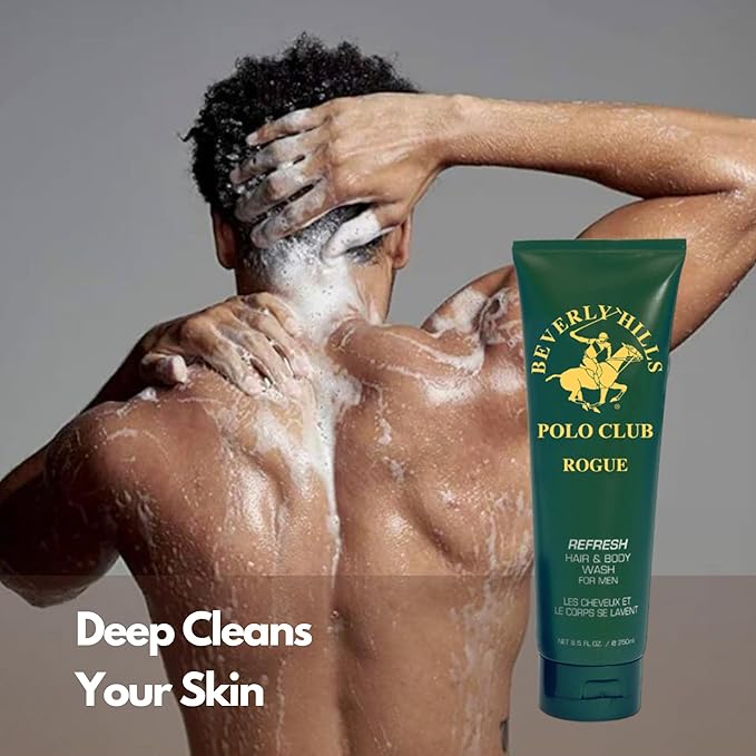 Beverly Hills Polo Club Men's Hair & Body Wash | Rogue Scent | Luxury 2-in-1 Cleansing Gel for Lasting Freshness | Premium Shower Experience 8.5 oz