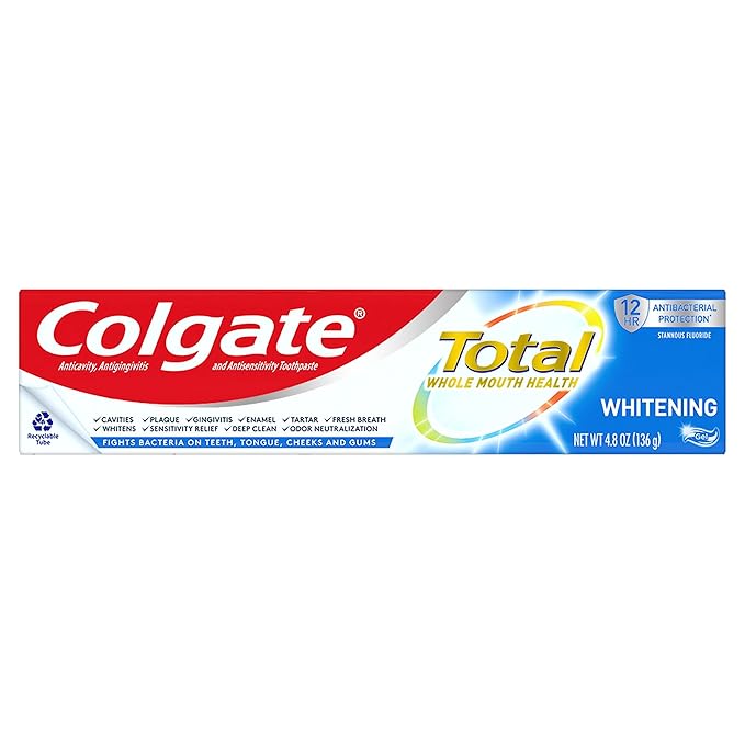 Colgate Total Teeth Whitening Toothpaste Gel, 10 Benefits, No Trade-Offs, Sensitivity and Whitening Gel Toothpaste, 4.8 oz Tube
