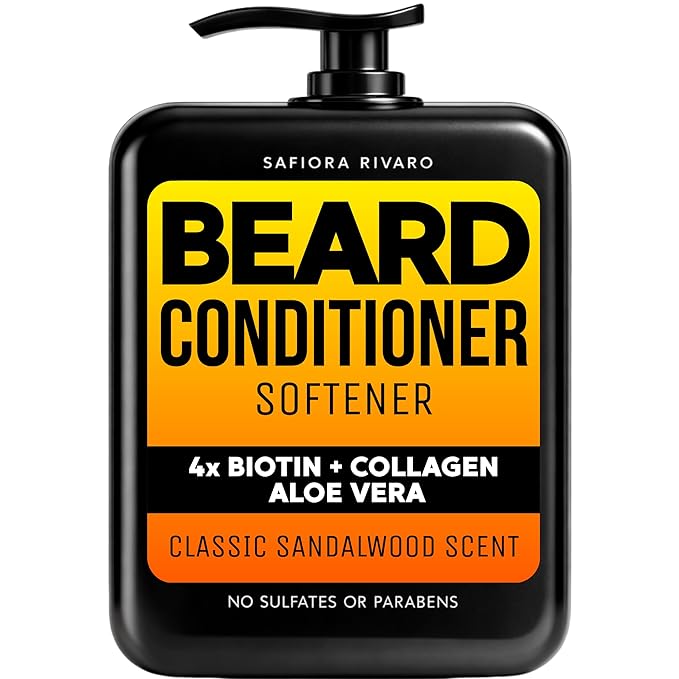 Biotin Beard Conditioner & Softener for Men – with Aloe Vera & Collagen, Moisturizing Cream for Coarse Dry Hair, Beard and Skin – Sandalwood Scent Care Leave In Conditioner Alternative (16 Fl Oz)