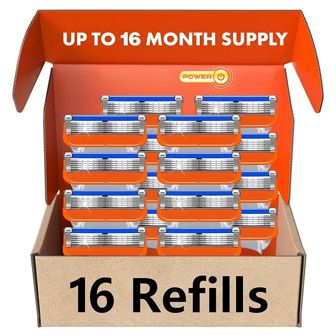 16 Count Razor Blade Shaving Razor Blade Refills for Fusion 5, a More Comfortable Shave for Men, Orange New Version