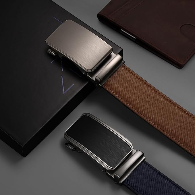 Zitahli Ratchet Belt for Men - 2 Packs Leather Mens belt For Gift Men Dress and Casual,Trim to Fit