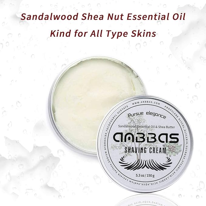 Anbbas 150g Shaving Cream Body Cream for Men Women Wet Shave Latheing,Sensitive Skin,Sandalwood Shea Nut Essential Oil