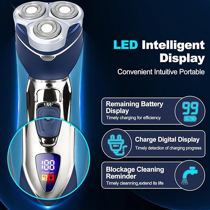 Sakioo Electric Shaver for Men, IPX7 Waterproof Washable, Pop-Up Trimmer, 360° Floating Head, Type-C Fast Charging LED Display, Cordless Wet/Dry Use, Sensitive Skin Friendly, Ideal Travel Gift for Men