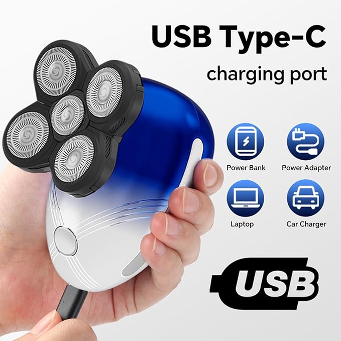 Head Shaver for Bald Men - Electric Rotary Razor Rechargeable - Waterproof 5D Bald Head Shavers 9500 RPM High Speed Fast Shaving Beard Trimmer Type-C Charge for Scalp Face Beard Close Shave