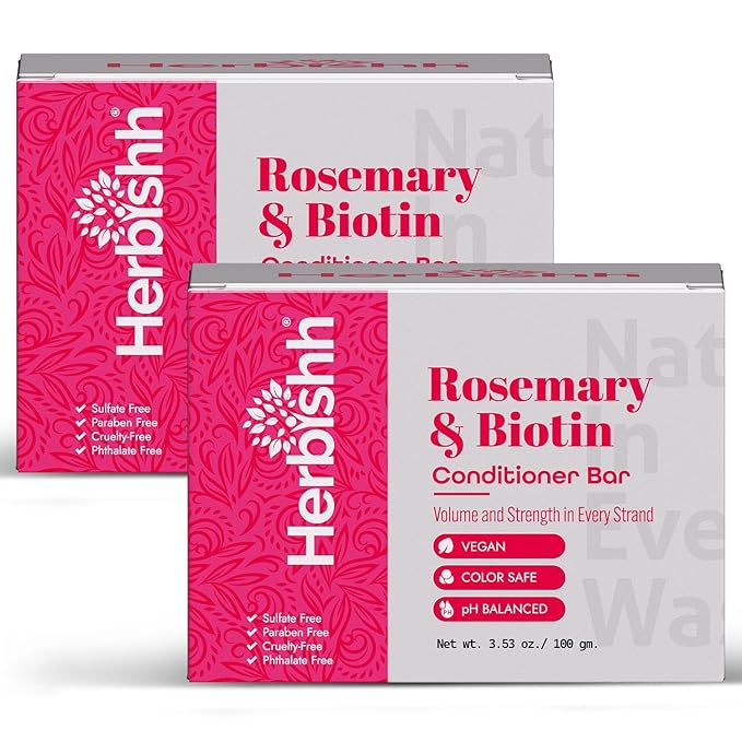 Herbishh Rosemary Conditioner Bar for Hair Growth, Volumizing Solid Conditioner, Strengthening Biotin Bar, Cleansing Soap for Women & Men, Ideal for Curly & Straight Hair 3.53 oz pk of 2