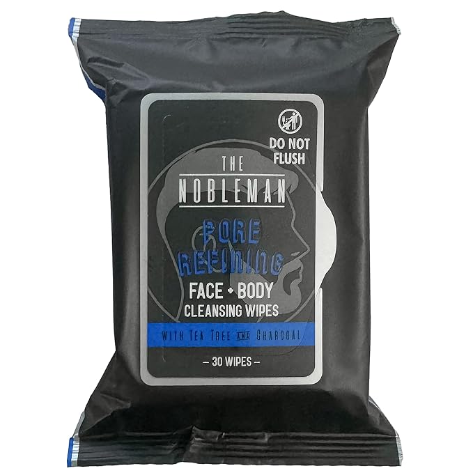 The Nobleman Pore Refining Face + Body Cleansing Wipes, 120 Count, Tea Tree & Charcoal