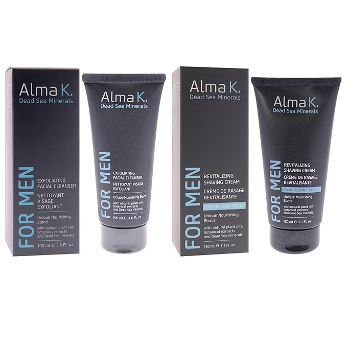 Exfoliating Facial Cleanser and Revitalizing Shaving Cream Kit by Alma K for Men - 2 Pc Kit 3.4oz Cleanser, 5.1 Shave Cream