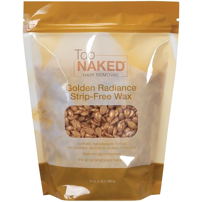 Too Naked Hair Removal Golden Radiance Strip-Free Wax, Incredible Elasticity Peel with Gel Consistency, Hypoallergenic for Sensitive Areas, Fragrance-Free, Unisex, 1 Lb.
