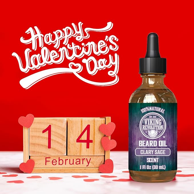 Viking Revolution Beard Oil with Clary Sage for Men - Natural Blend with Argan and Jojoba Oils for Softening, Strengthening, and Moisturizing