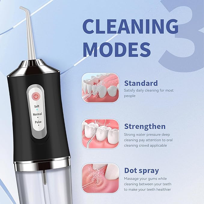 Water-Flosser-Cordless-Teeth-Cleaner MAKJUNS Water Dental Flosser with 3 Modes 4 Jets Rechargeable IPX7 Waterproof for Travel Home Braces(Black)
