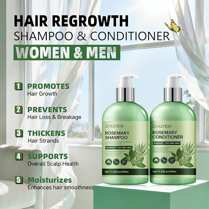 Rosemary Hair Growth Shampoo and Conditioner Set: Thickness & Anti Hair Loss Shampoo and Conditioner with Tea Tree Oil Mint Biotin – Strengthening Formula for Men & Women, Thinning & Damaged Hair Care