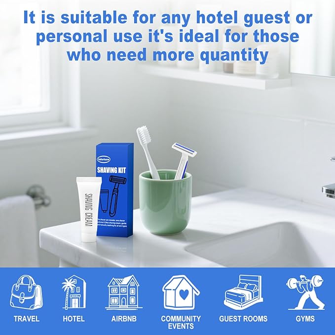 Shave Kit in Bulk Twin Blade Razors with Protective Cap,Disposable Razors in Bulk Shaving Cream for Hotel, Airbnb, Homeless, Shelter, Camping and Travel (60)