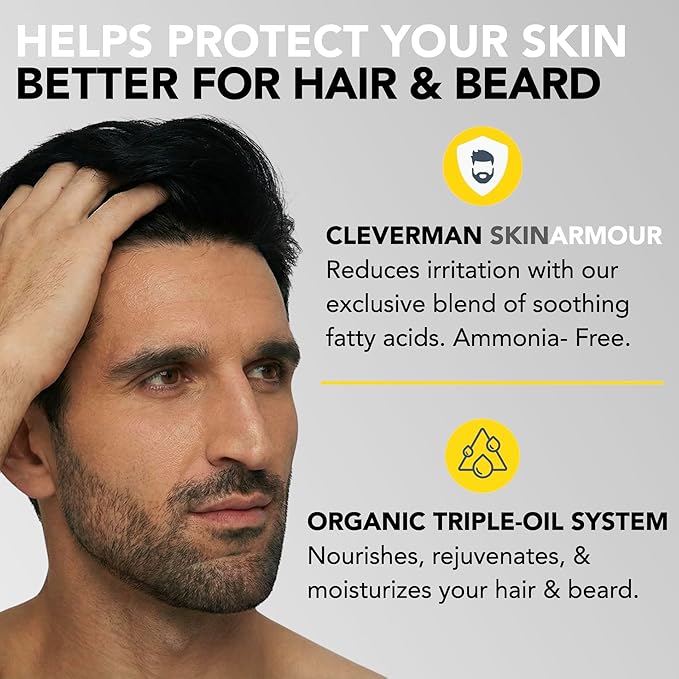 2X Reusable Hair & Beard Dye for Men – Jet Black | Up to 10 Uses, 7 Minutes | Natural Gray Coverage, No-Drip Cream with SkinArmour® – Cleverman