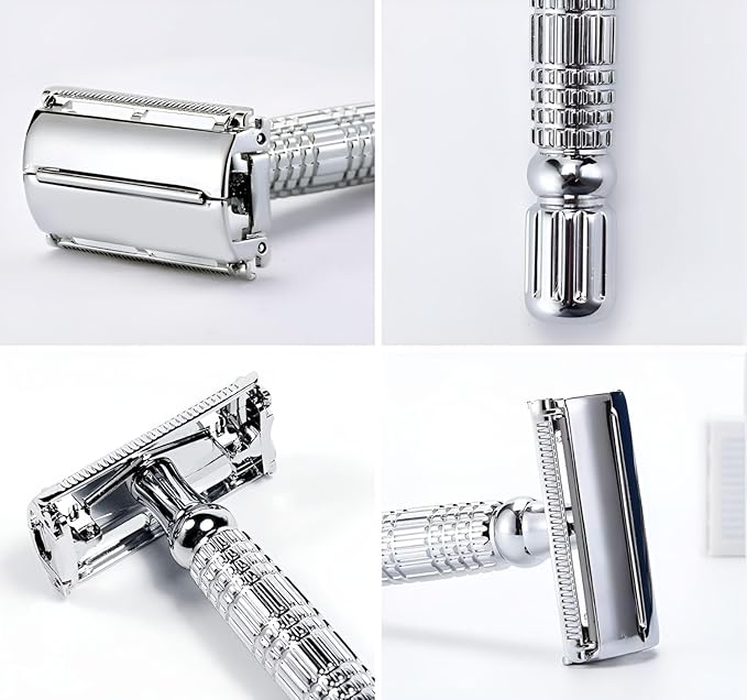 Double Edge Safety Razor for Men and Women - Butterfly Open Shaving Razor with 10 Stainless Steel Blades, Precision Shaving, Durable, Eco-Friendly 12-Piece Kit