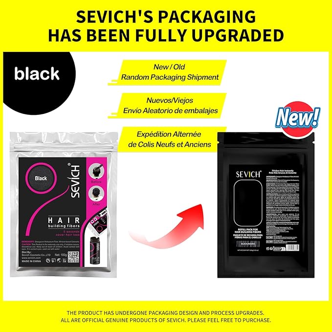 SEVICH Hair Fibers 2 Pack (2 x 100g) - Hair Building Fibers for Thinning Hair,Instant Thickening & Volumizing Powder for Men & Women, Value Bundle for Long-Lasting Use,Black