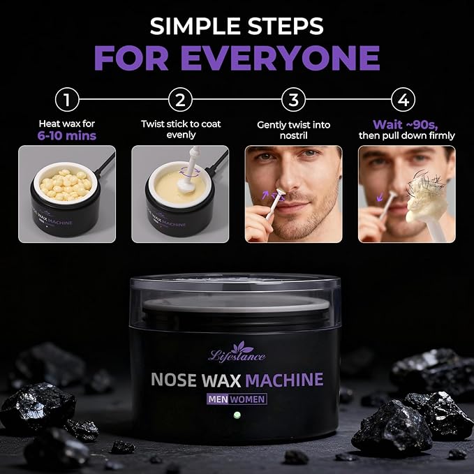 Lifestance Nose Wax Kit for Men & Women - 120g Nose Hair Wax Kit with USB Fast Heating, Smart Temp Control, 48 Sticks, Painless Ear Hair Removal, Compact, Travel-Ready, Multi-Accessories