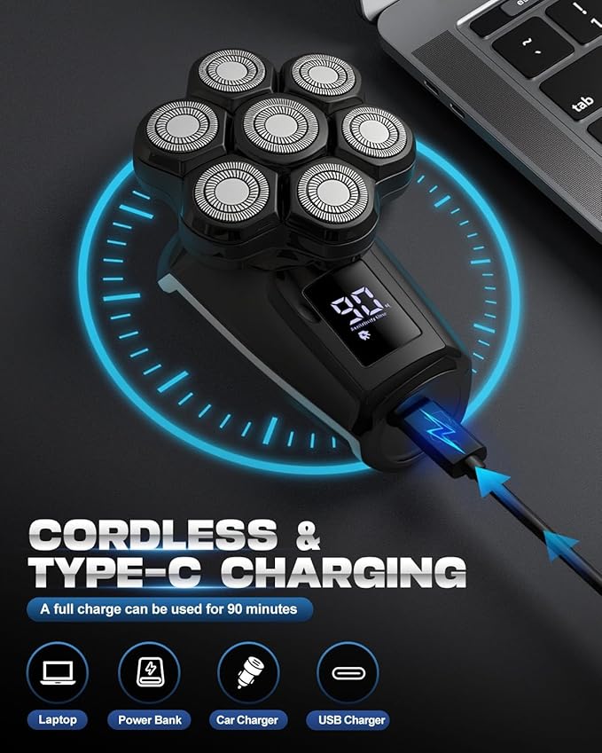 Head Shavers for Bald Men, Electric Detachable Head Shaver for Male, Waterproof Wet Dry Body Bald Head Shaver, Rechargable Rotary Shavers/Razor for Husband Father (Matte)
