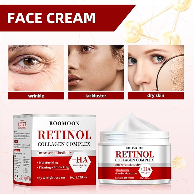 Retinol Cream for Face with Hyaluronic Acid, Wrinkle Cream for Face, Neck with Collagen Hyaluronic Acid, Day & Night Moisturizer Face Cream for Men Women, 1.75 oz (2)