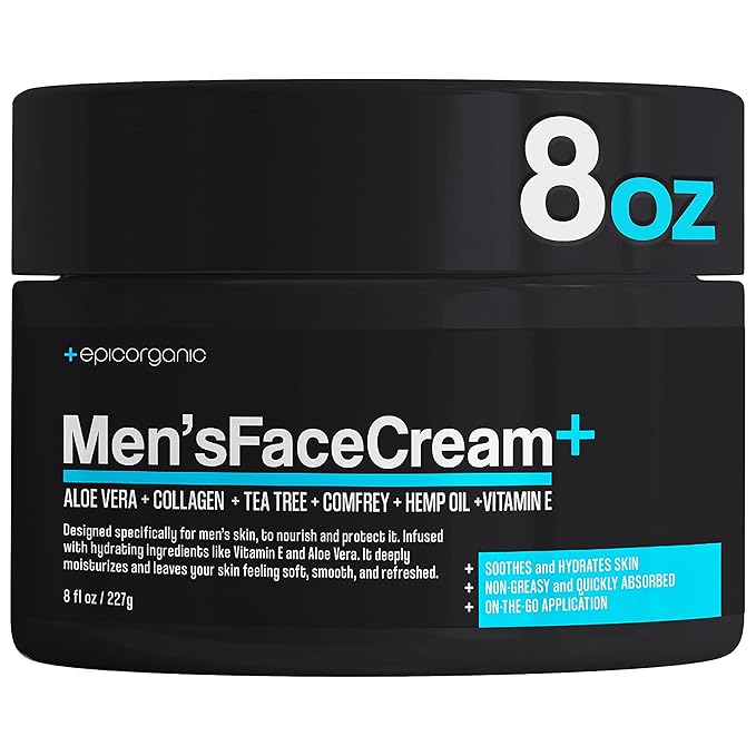 Mens Face Cream | Anti Aging & Hydrating Face Moisturizer | Hyaluronic Acid, Collagen & Vitamin E Cream | Men's Skin Care | Moisturizer Face Cream | 8oz