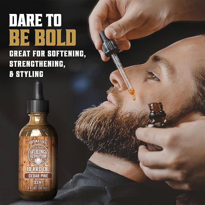 Viking Revolution Cedar and Pine Beard Oil for Men - Natural Argan and Jojoba Beard Softener, Conditioner for Strengthening and Moisturizing (1 Pack)