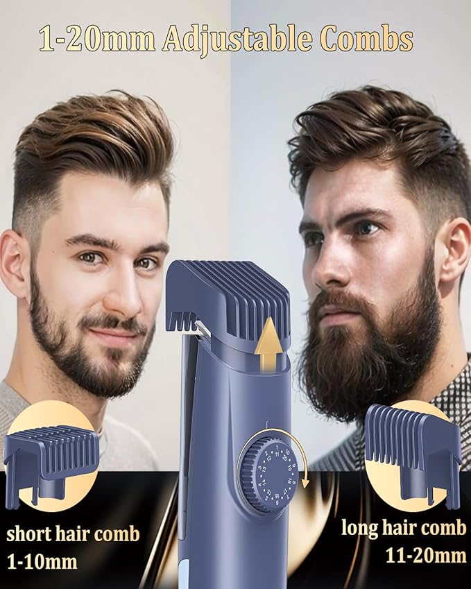 ENNSU Beard Trimmer for Men Auto-Vaccum, Rechargeable Electric Men Beard Trimmers with 2 Combs, 1-20mm Adjustable Length Dial, Waterproof Cordless Mustache Trimmer for Face, Stubble, Blue