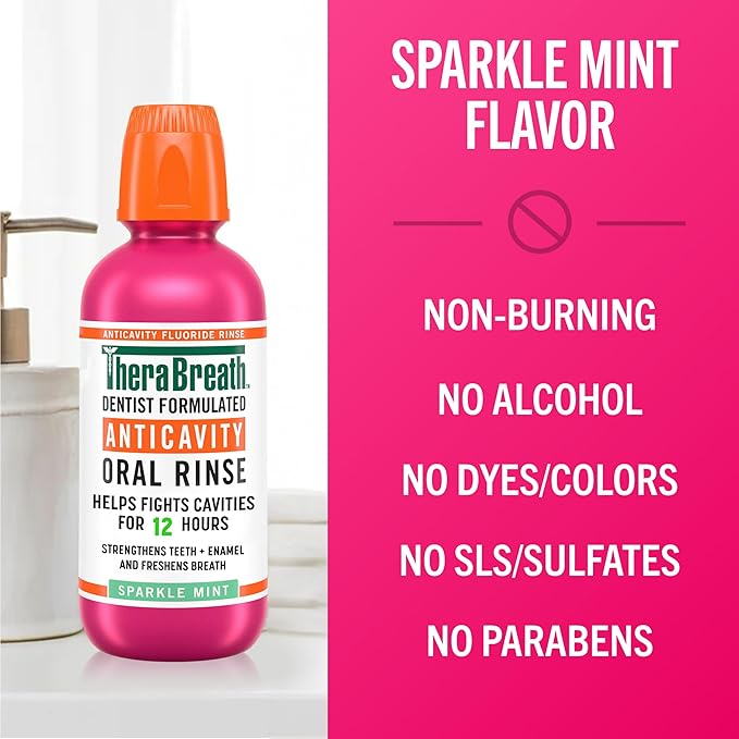 TheraBreath Anticavity Fluoride Mouthwash, Sparkle Mint, Dentist Formulated, 1 Liter