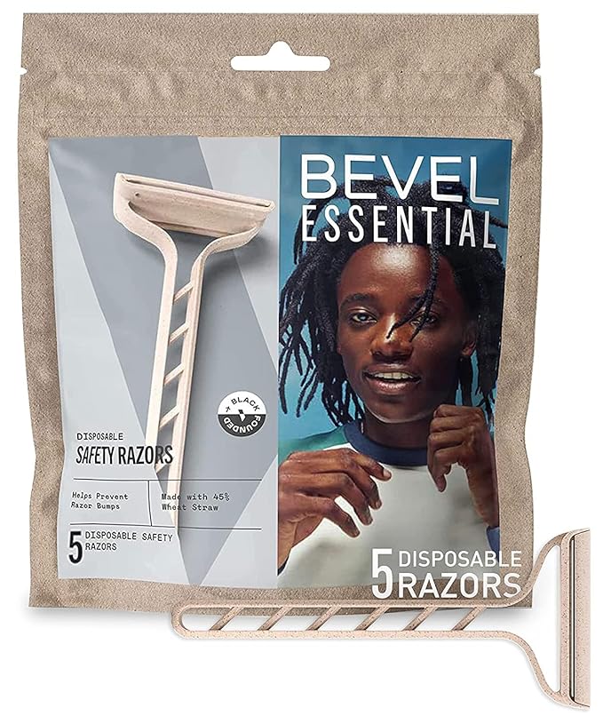 Bevel Essentials Disposable Safety Razors for Men, Double Edge Stainless Steel Blade Helps Prevent Nicks and Razor Bumps, Travel Essentials, 5 Count