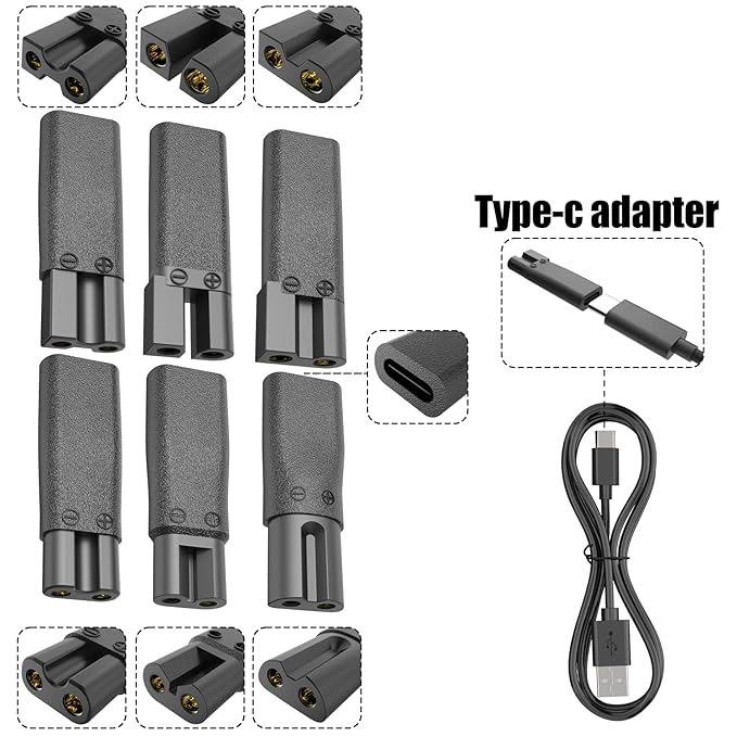 Upgraded 9PCS Replacement Shaver Charger Compatible with a Various Types of Electric Hair Clippers, Beard Trimmers, Shavers, Beauty Instruments,Desk Lamps,Purifiers,Charging Cable Type-C Power Cord