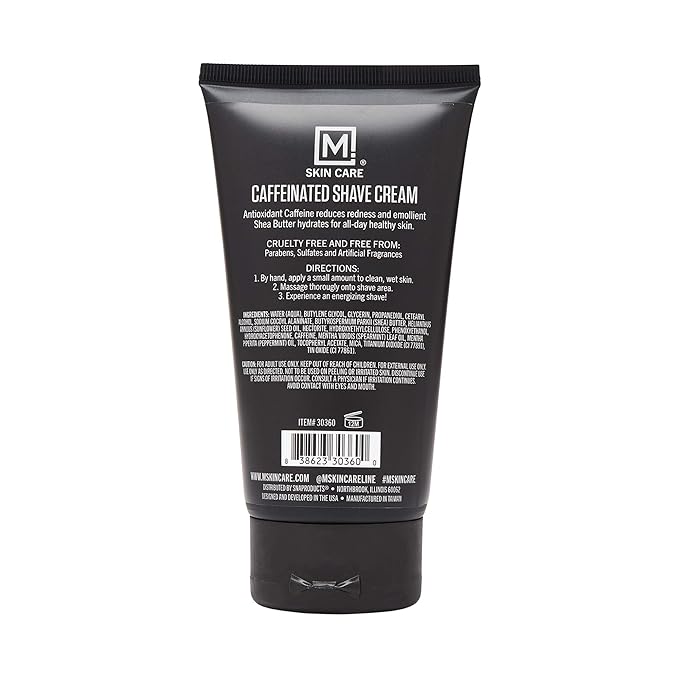 M. Skin Care Men's Caffeinated Shave Cream for Sensitive Skin, Prevent Razor Burn and Irritation