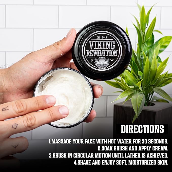 Viking Revolution Luxury Shaving Cream for Men- Sandalwood Scent - Soft, Smooth & Silky Shaving Soap - Rich Lather for the Smoothest Shave - 5.3oz