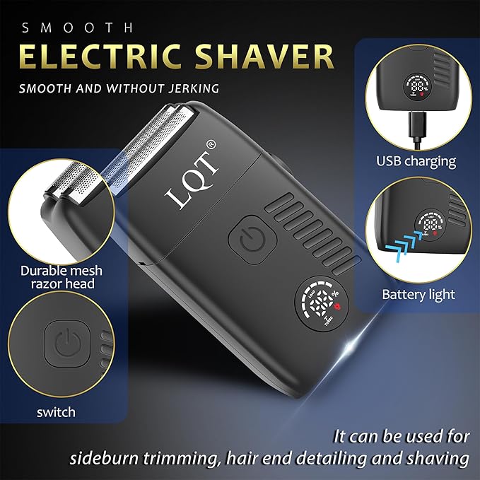 Electric Foil Shaver for Men 3-Piece Grooming Kit with Floating Blades & LED Display, IPX7 Waterproof Wet/Dry Beard Trimmer, Cordless Rechargeable Electric Razor for Travel (Black)