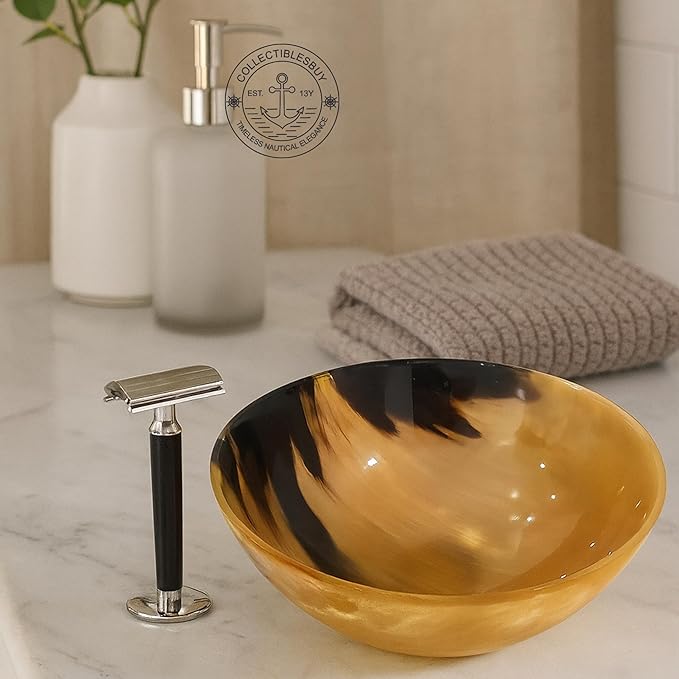 collectiblesBuy Handcrafted Vintage Ox Horn Shave Bowl – 5" Palm Lathering Shaving Soap Bowl for Men – Natural Horn, Lightweight, Unique Gift, Home Décor Accent