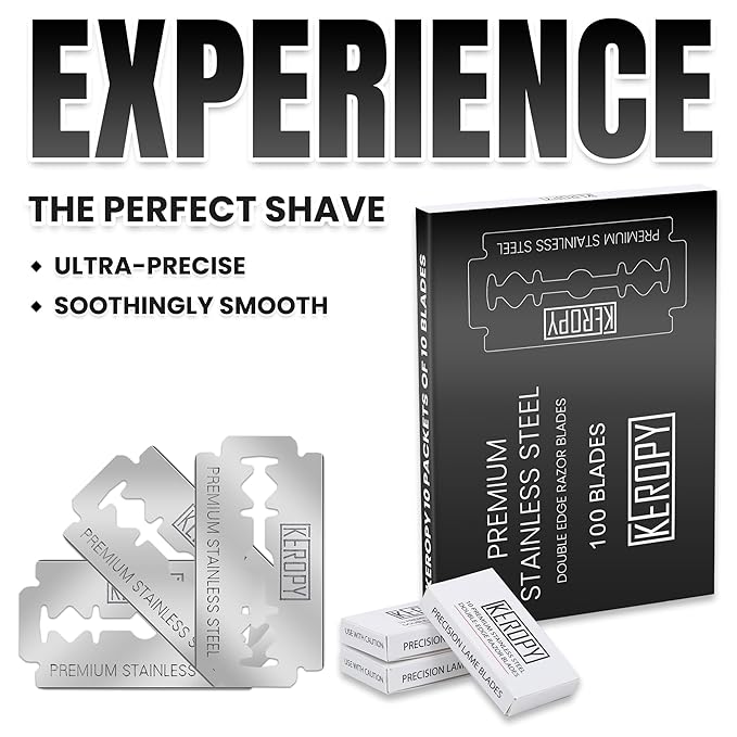 100 Safety Razor Blades - Super Sharp Stainless Steel & Lifetime Supply for Smooth Shaving, Individually Wax-Sealed, Universal Razor Compatibility