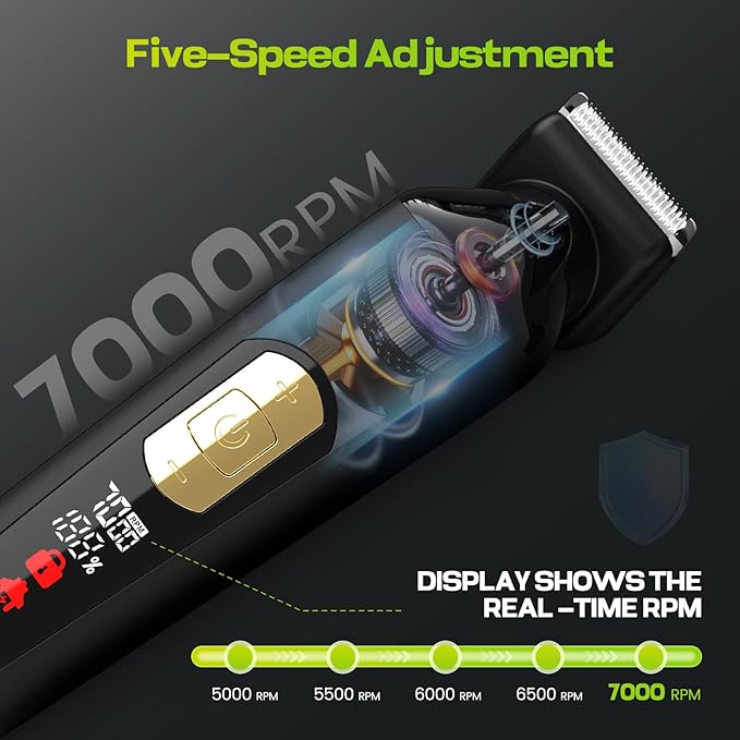 Electric Body Hair Trimmer for Men - Multi-Angle Ceramic Blade with LED Screen & 7000RPM Adjustable Speed, IPX6 Waterproof Pubic/Ball/Groin Shaver Kit, USB/Dock Charging, 90min Runtime, Box