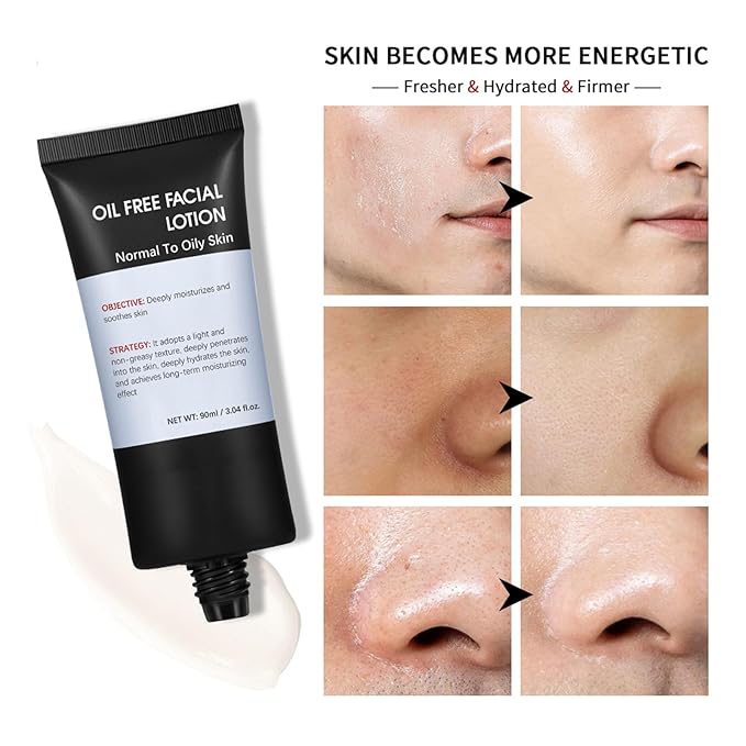 Oil-Free Face Moisturizer for Men, Natural Daily Face Lotion with Aloe Vera, Ginger Extract, Chamomile, Deeply Moisturizes, Fast-Absorbing, Ultra-Lightweight Facial Skin Care Cream, 3.04 Ounce