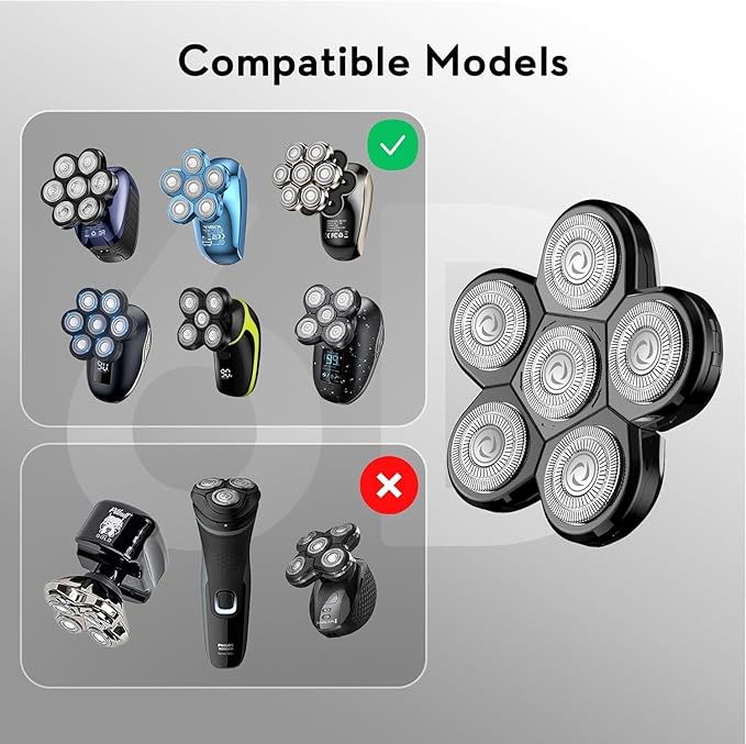 Kibiy Head Shavers Replacement Blades, 6 Blades Head Shaver for Bald Men Replacement, Easy Install Electric Razor Shaver for Model MS-672